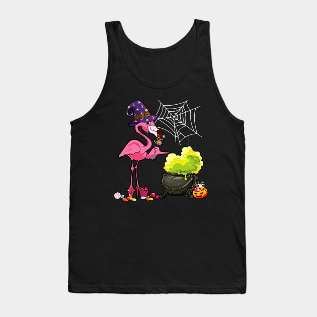 Pink flamingo Halloween Custome Witch JackOLantern Tank Top by luxembourgertreatable